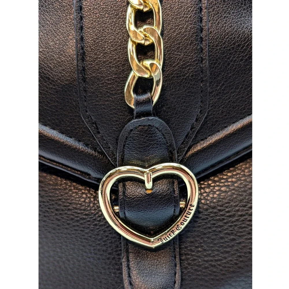 Juicy Couture Black Mini Backpack Gold Heart Chain Detail Pebbled Faux Leather